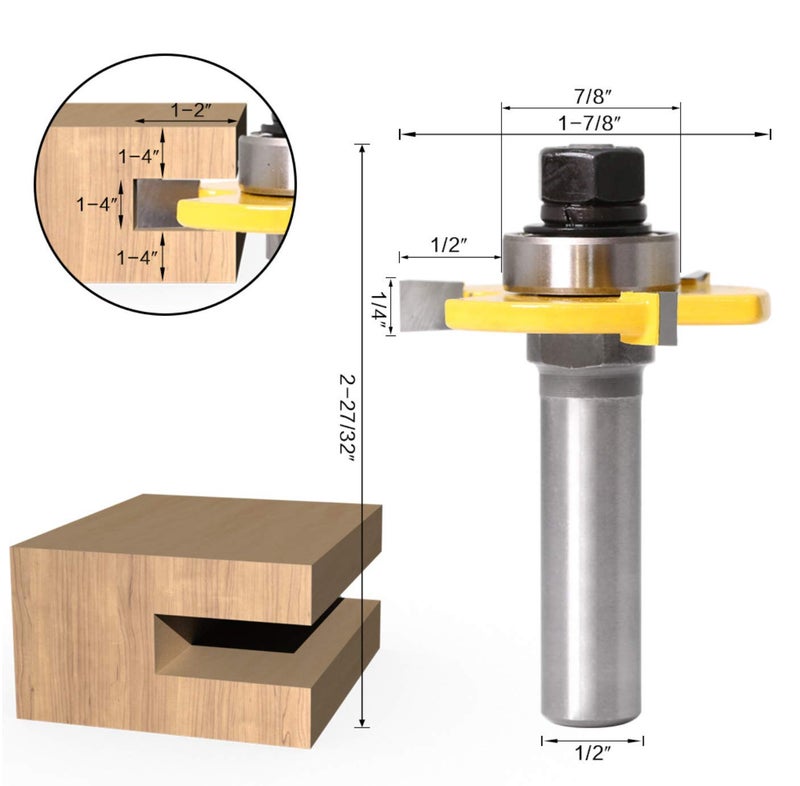 APLUS Lock Miter 45 Degree Joint Router Bits + 2Pcs Tongue and Groove Set [1/2-Inch Shank], APLUS 45Â° Lock Mitre Glue Joint Router Bit + Router Bit Set 3 Teeth T Shape, Wood Milling Cutter Woodworking Tool - Image 5